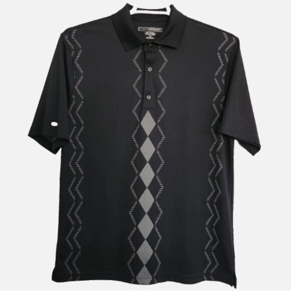 Greg Norman PlayDry Mens Polo Medium Short Sleeve Polyester Black Gray Geometric - Picture 1 of 9